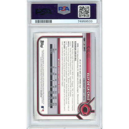 Graded 2022 Bowman Elly De La Cruz Baseball Card in PSA Treasure case