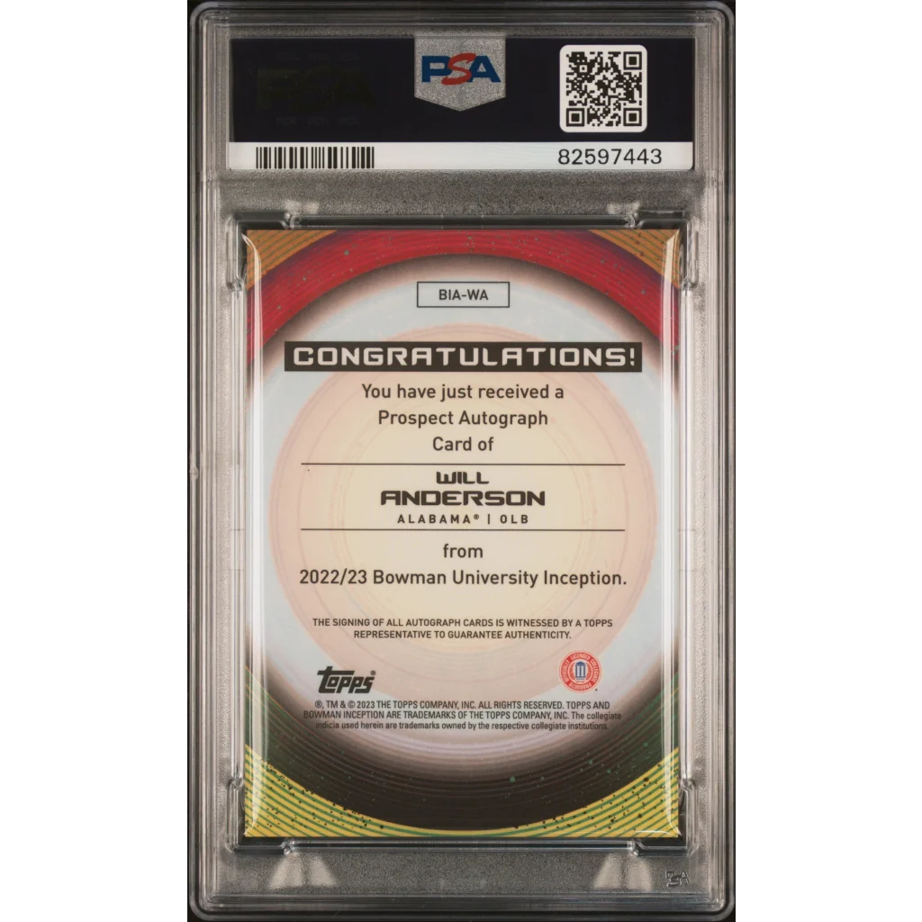 PSA graded Will Anderson rookie auto card displayed in Treasure product