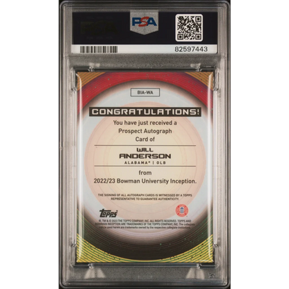 PSA graded Will Anderson rookie auto card displayed in Treasure product