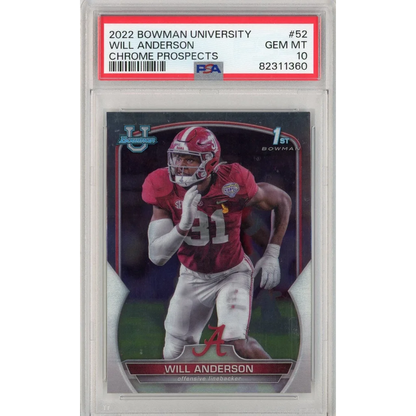 PSA 10 Graded 2022 Bowman University Will Anderson #52 Chrome Rookie Card