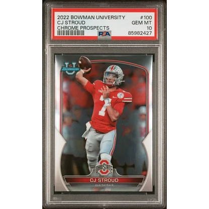 Graded 2022 Bowman University CJ Stroud #100 Chrome Prospects Rookie RC Football Card PSA 10 Gem Mint | Hall of Fame Sports Memorabilia | vintageantiquesgifts.com