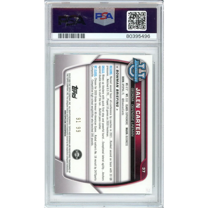 Graded PSA 10 2022 Bowman Chrome Jalen Carter Rookie Football Card
