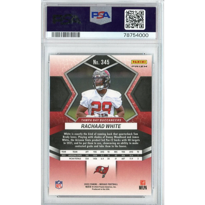 Graded 2022 Mosaic Rachaad White #345 Blue Sparkle Rookie RC Football Card PSA 10 Gem Mint | PSA 10 Gem Mint Graded Rookie Card | vintageantiquesgifts.com