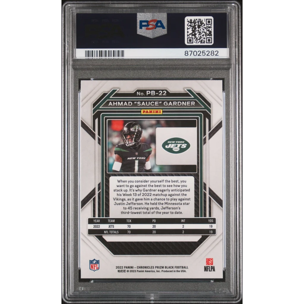 PSA 10 Graded 2022 Panini Prizm Black Ahmad Sauce Gardner Jets Rookie Card