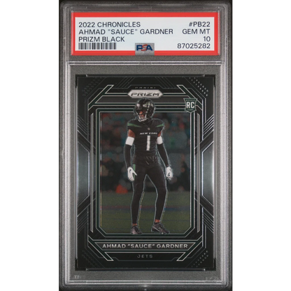 PSA 10 Graded 2022 Panini Prizm Black Ahmad Sauce Gardner Jets Rookie Card