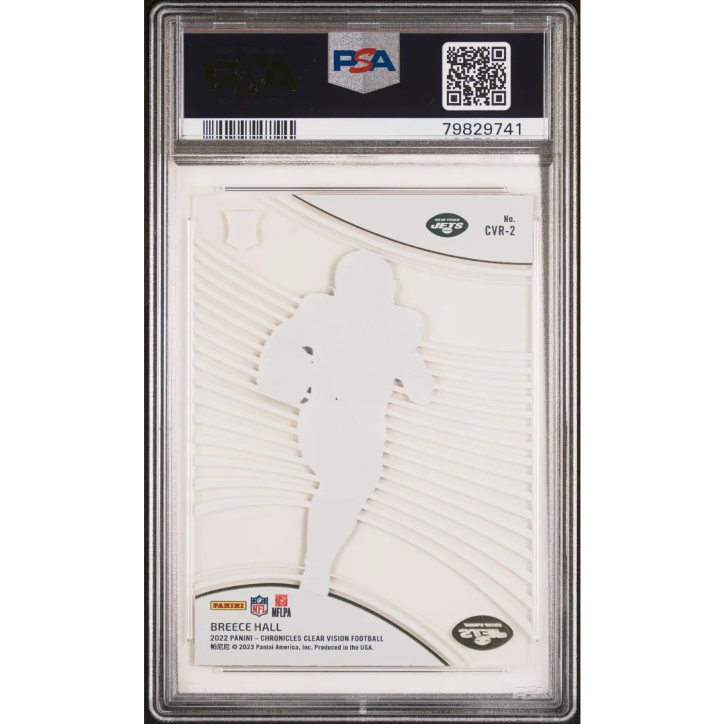 Graded 2022 Panini Chronicles Breece Hall #CVR2 Clear Vision Rookie RC Football Card PSA 10 Gem Mint | PSA 10 Gem Mint Graded Rookie Card | vintageantiquesgifts.com
