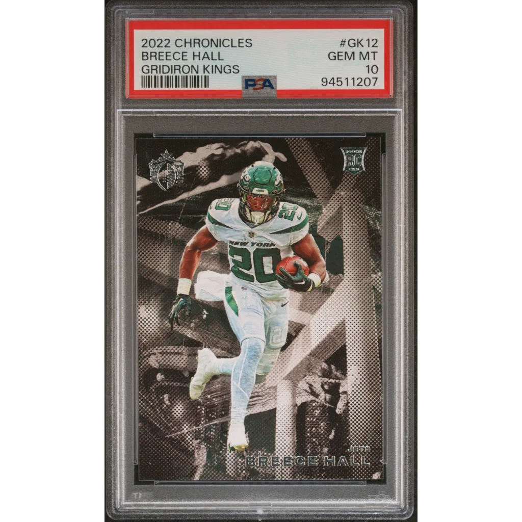 Graded 2022 Panini Chronicles Breece Hall #GK12 Gridiron Kings Rookie RC Football Card PSA 10 Gem Mint | Hall of Fame Sports Memorabilia | vintageantiquesgifts.com