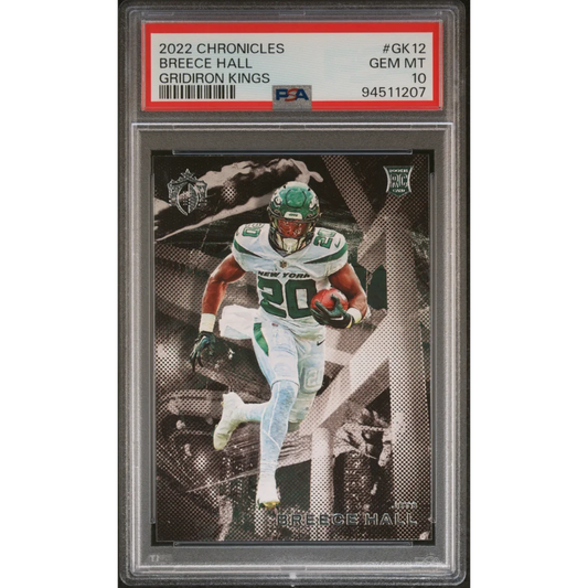 Graded 2022 Panini Chronicles Breece Hall #GK12 Gridiron Kings Rookie RC Football Card PSA 10 Gem Mint | Hall of Fame Sports Memorabilia | vintageantiquesgifts.com