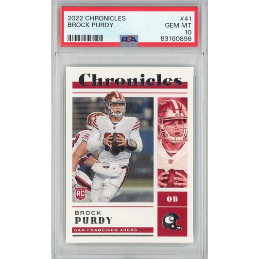 2022 Panini Chronicles Brock Purdy rookie card graded PSA ready to dominate football card