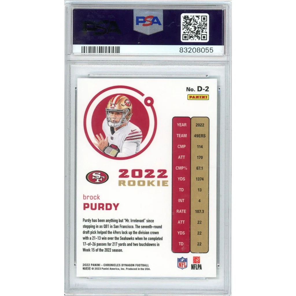 PSA graded 2022 Panini Chronicles Dynagon Brock Purdy rookie football card
