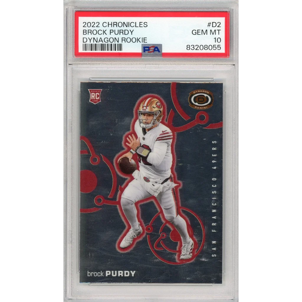 Graded 2022 Brock Purdy Dynagon Rookie Football Card in PSA case for sale