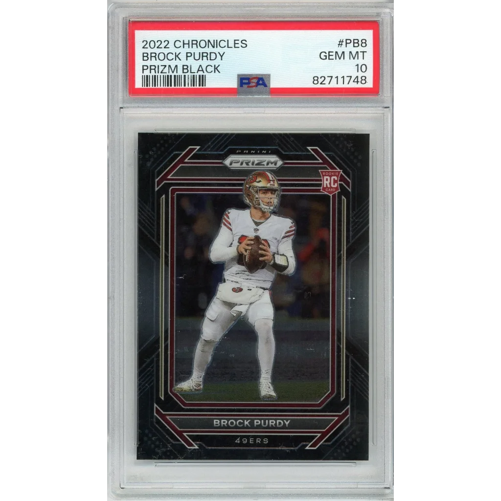 Graded 2022 Panini Chronicles Brock Purdy #PB8 Prizm Black Rookie RC Football Card PSA 10 Gem Mint | Hall of Fame Sports Memorabilia | vintageantiquesgifts.com