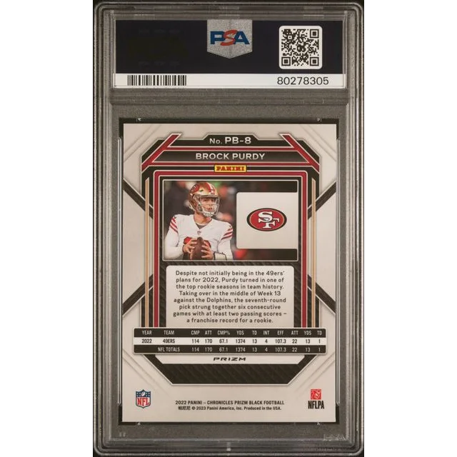 Graded PSA 10 2022 Panini Prizm Black Brock Purdy Rookie RC Football Card 80278305
