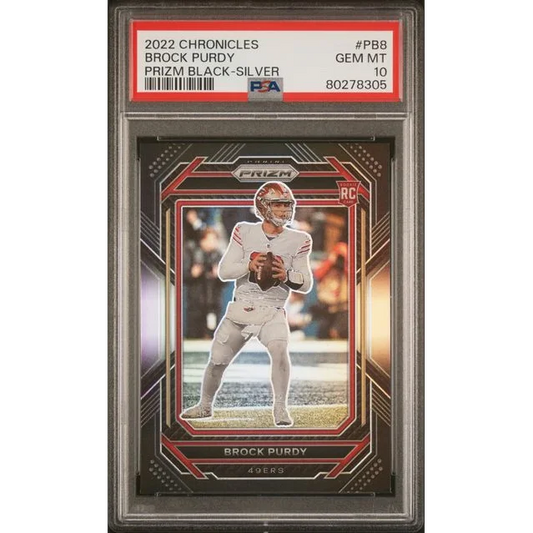 Graded 2022 Panini Chronicles Brock Purdy #PB8 Prizm Black Silver Rookie RC Football Card PSA 10 Gem Mint | Hall of Fame Sports Memorabilia | vintageantiquesgifts.com