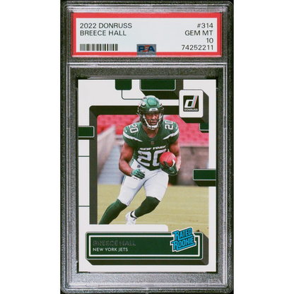 Graded 2022 Donruss Breece Hall football rookie card by PSA professional sports authenticator