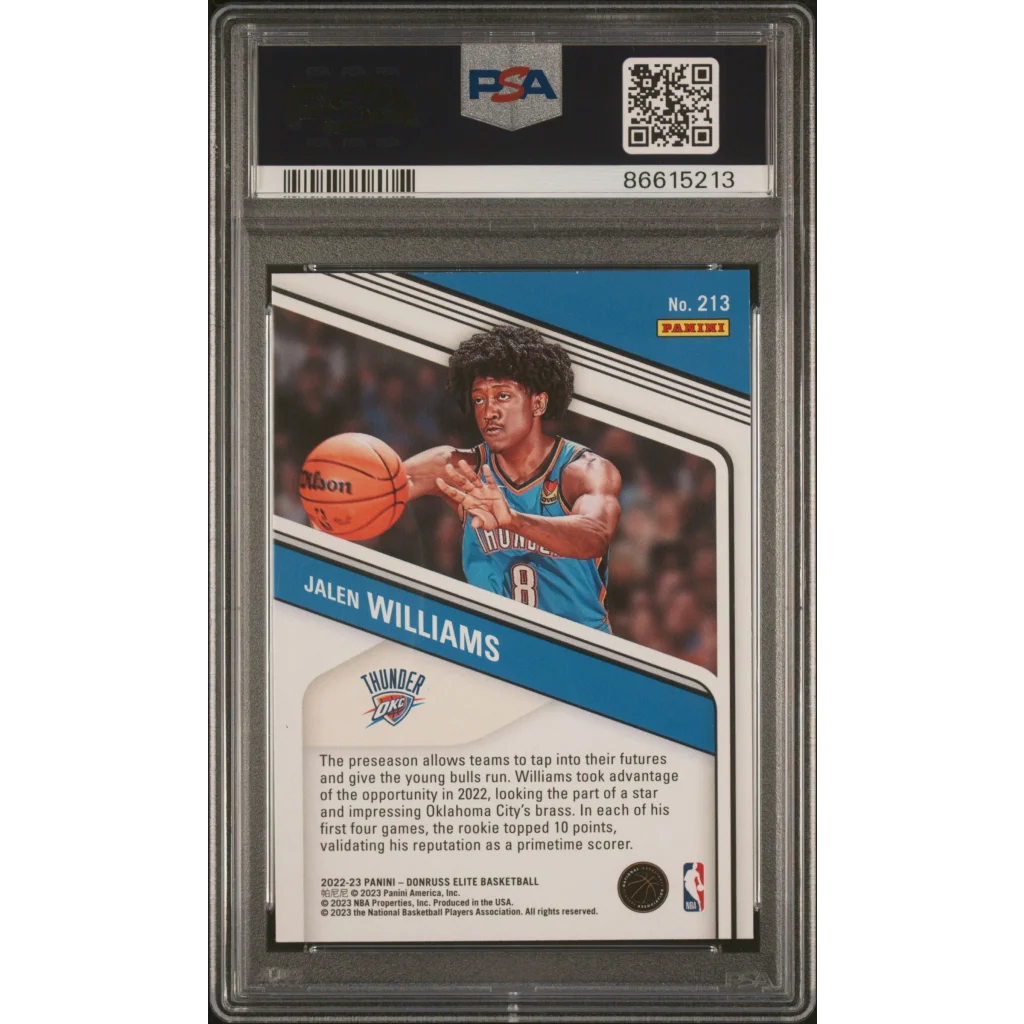Graded 2022 Panini Donruss Elite Jalen Williams #213 Orange Rookie RC Basketball Card PSA 10 Gem Mint | PSA 10 Gem Mint Graded Rookie Card | vintageantiquesgifts.com