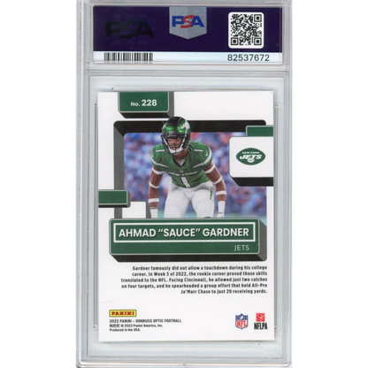 Graded 2022 Panini Donruss Optic Ahmad Sauce Gardner #228 Rookie RC Football Card PSA 9 Mint | PSA 9 Mint Graded Rookie Card | vintageantiquesgifts.com