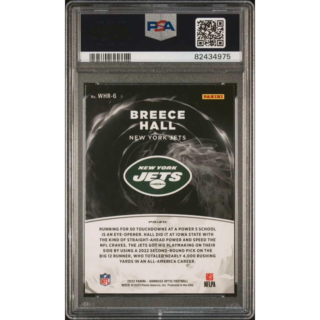 High-quality PSA 10 Breece Hall White Hot Rookies football card of the New York Jets