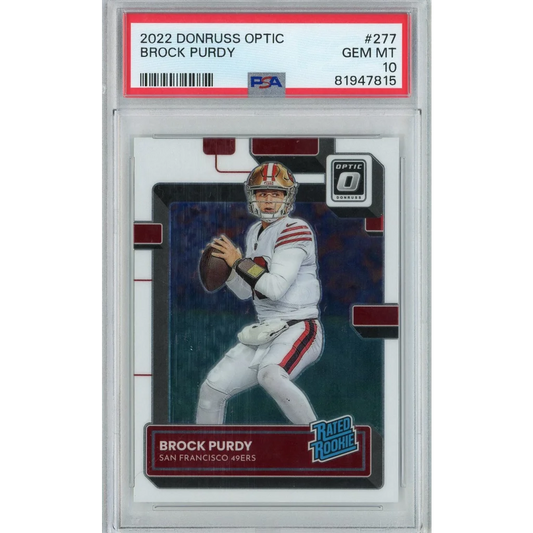 Graded 2022 Panini Donruss Optic Brock Purdy #277 Rookie RC Football Card PSA 10 Gem Mint | Hall of Fame Sports Memorabilia | vintageantiquesgifts.com