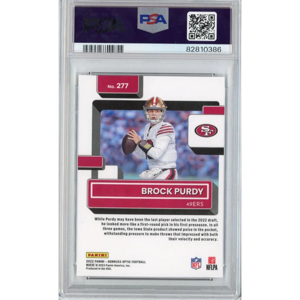 Graded 2022 Panini Donruss Optic Brock Purdy #277 Rookie RC Football Card PSA 9 Mint | PSA 9 Mint Graded Rookie Card | vintageantiquesgifts.com