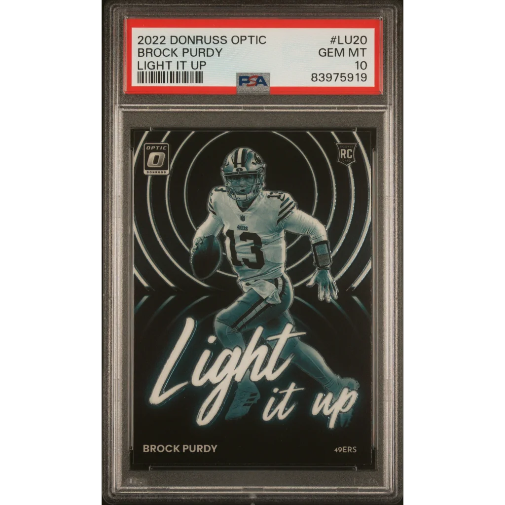 Graded PSA 10 2022 Panini Donruss Optic Brock Purdy Light It Up Rookie Card