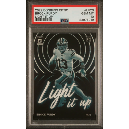 Graded PSA 10 2022 Panini Donruss Optic Brock Purdy Light It Up Rookie Card