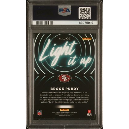 Graded PSA 10 2022 Panini Donruss Optic Brock Purdy Light It Up RC card