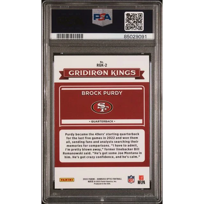 PSA 10 Gem Mint Brock Purdy Rookie Gridiron Kings Football Card for collectors
