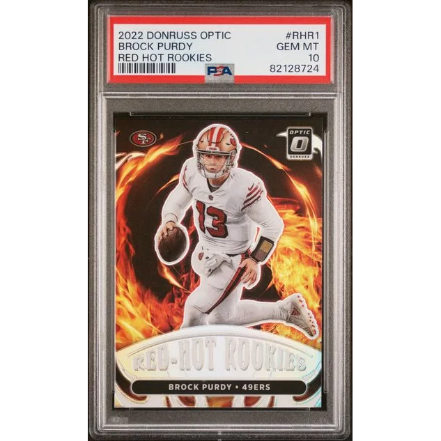 PSA graded Brock Purdy Red Hot Rookies football card by professional sports authenticator