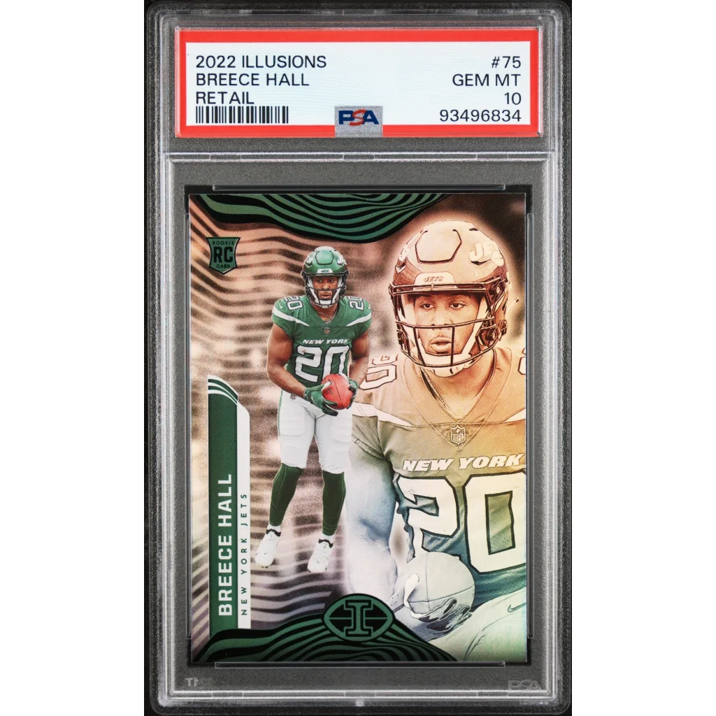 Graded 2022 Panini Illusions Breece Hall #75 Retail Rookie RC Football Card PSA 10 Gem Mint | Hall of Fame Sports Memorabilia | vintageantiquesgifts.com