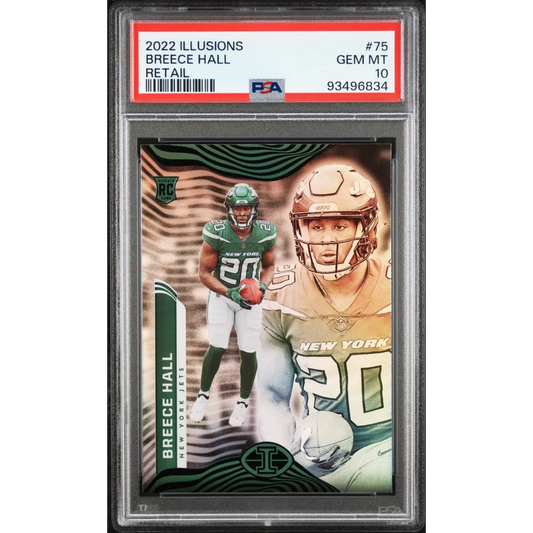 Graded 2022 Panini Illusions Breece Hall #75 Retail Rookie RC Football Card PSA 10 Gem Mint | Hall of Fame Sports Memorabilia | vintageantiquesgifts.com