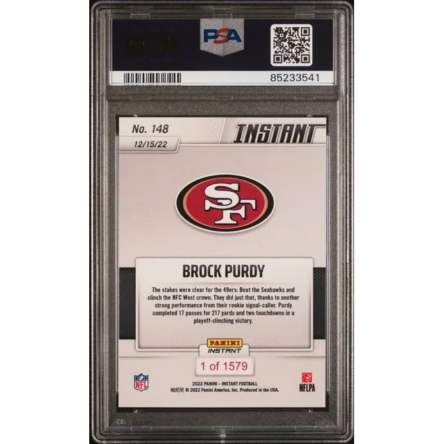 Graded PSA 10 Brock Purdy 2022 Panini Instant Rookie Card Gem Mint football card