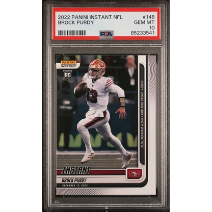 High-quality PSA 10 Brock Purdy 2022 Panini Instant NFL rookie card in Gem Mint condition