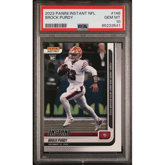 High-quality PSA 10 Brock Purdy 2022 Panini Instant NFL rookie card in Gem Mint condition