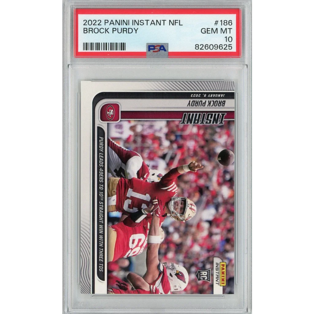 Gem Mint PSA graded Brock Purdy Panini Instant rookie card showcasing professional sports collectible