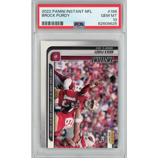Gem Mint PSA graded Brock Purdy Panini Instant rookie card showcasing professional sports collectible