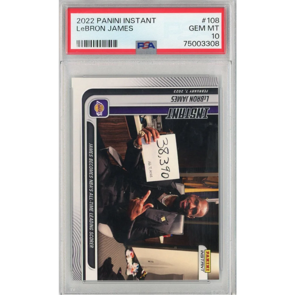 LeBron James 2022 Panini Instant Card PSA 10 Gem Mint with certification number 75003308