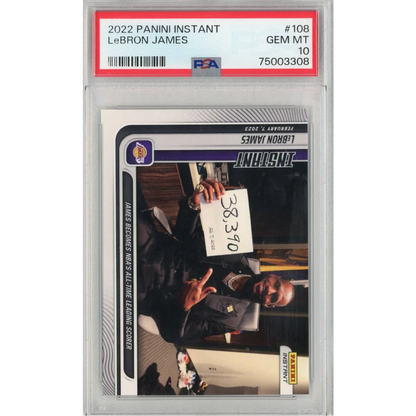 LeBron James 2022 Panini Instant Card PSA 10 Gem Mint with certification number 75003308