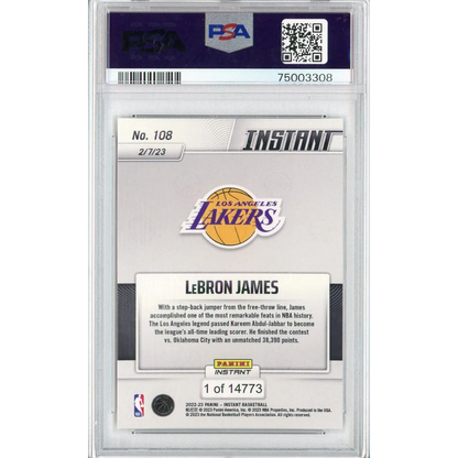 Graded LeBron James Lakers 2022 Panini Instant Card PSA 10 Gem Mint