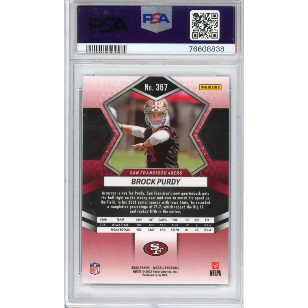 Graded PSA 10 2022 Panini Mosaic Brock Purdy #367 Rookie RC Card