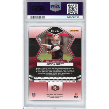 Graded PSA 10 2022 Panini Mosaic Brock Purdy #367 Rookie RC Card