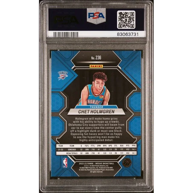Graded PSA 10 2022 Panini Mosaic Chet Holmgren Rookie RC Card