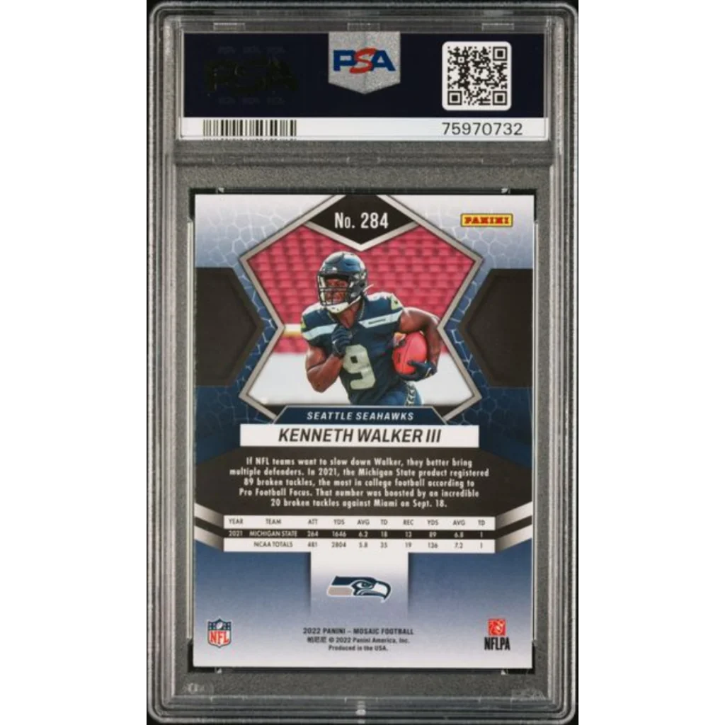 Graded 2022 Panini Mosaic Kenneth Walker III 284 Rookie RC Football Card PSA 10 Gem Mint | PSA 10 Gem Mint Graded Rookie Card | vintageantiquesgifts.com
