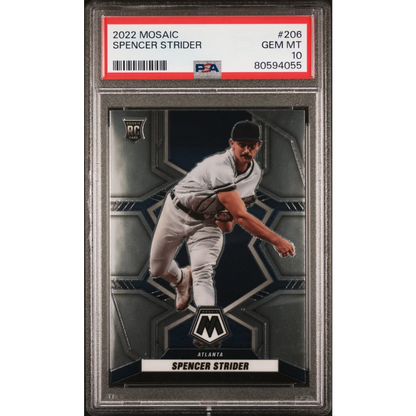 Graded 2022 Mosaic Spencer Strider baseball card by PSA Professional Sports Authenticator