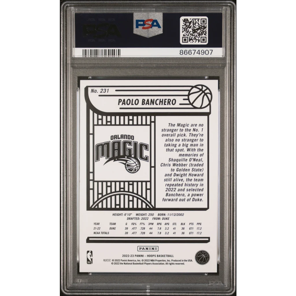PSA 10 Paolo Banchero rookie card Gem Mint grade for collectors