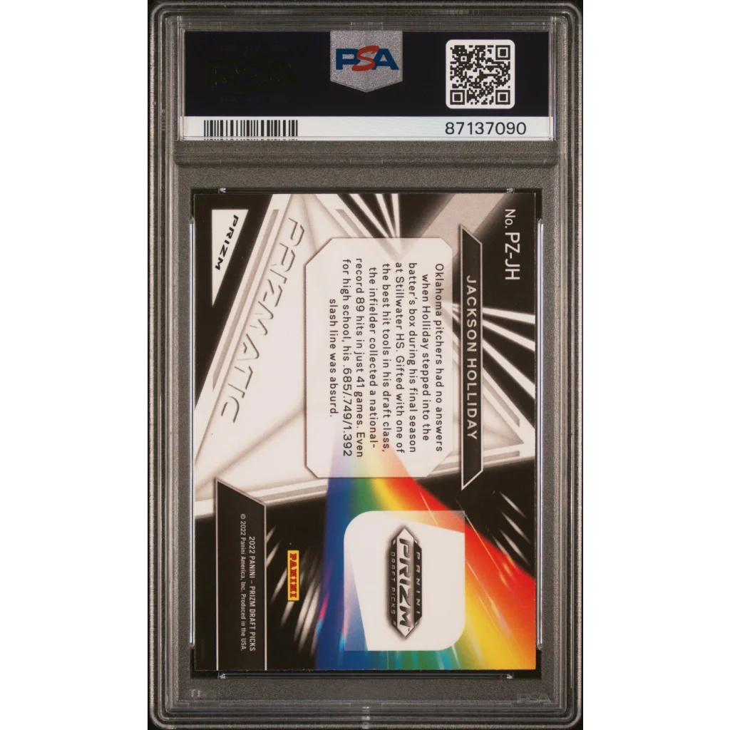 Graded 2022 Panini Prizm Draft Picks Jackson Holliday #PZJH Prizmatic Silver Prizm Rookie RC Baseball Card PSA 10 Gem Mint | PSA 10 Gem Mint Graded Rookie Card | vintageantiquesgifts.com