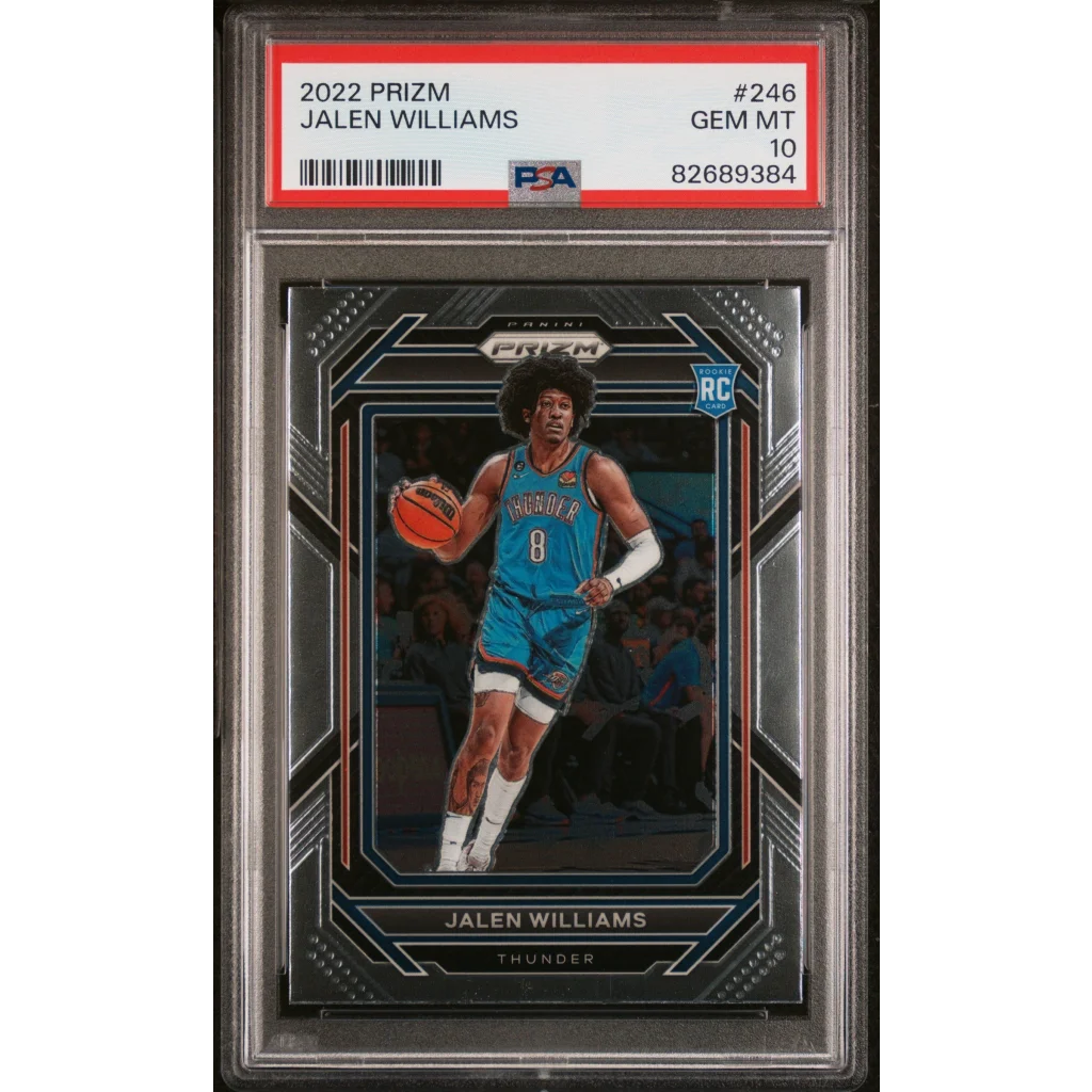 A graded 2022 Prizm Jalen Williams rookie basketball card with GEM MT 10 rating