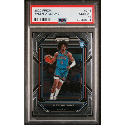 A graded 2022 Prizm Jalen Williams rookie basketball card with GEM MT 10 rating