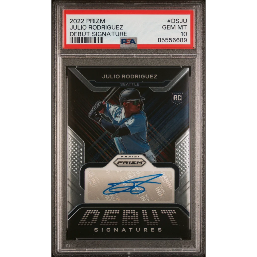 2022 Julio Rodriguez Prizm Debut Signature baseball card graded GEM MT 10 by PSA