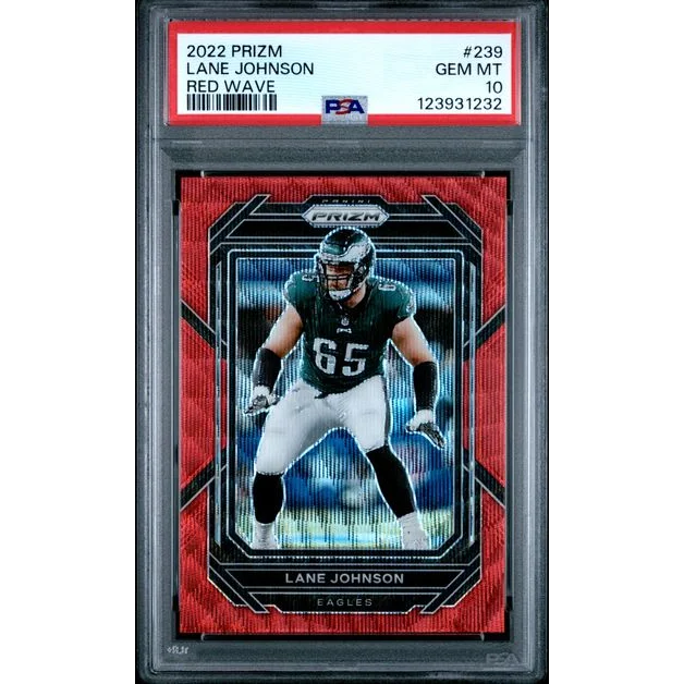 Graded 2022 Panini Prizm Lane Johnson #239 /149 Red Wave Philadelphia Eagles Football Card PSA 10 Gem Mint
